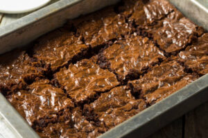  Freshly baked brownies cooling in a pan