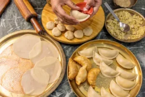 Dumpling ingredients and tools for crispy cooking