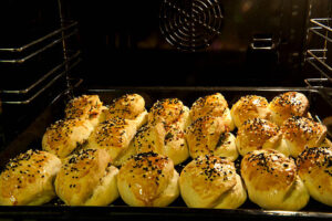 Golden-brown biscuits fresh out of the oven.