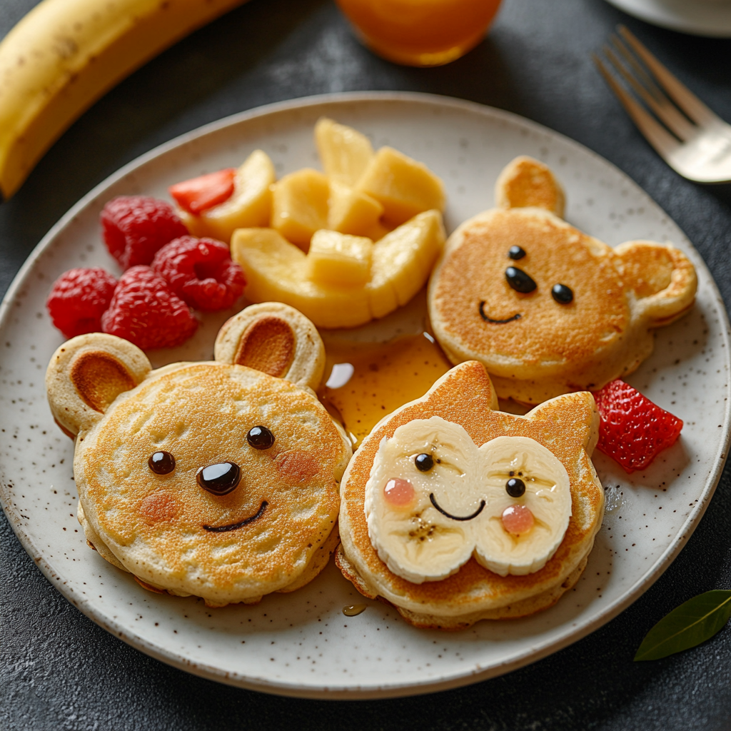 Cute animal-shaped banana oat pancakes for picky eaters