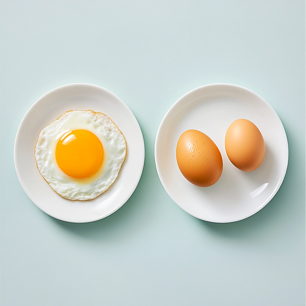 JUST Egg and real eggs side-by-side with nutritional labels.